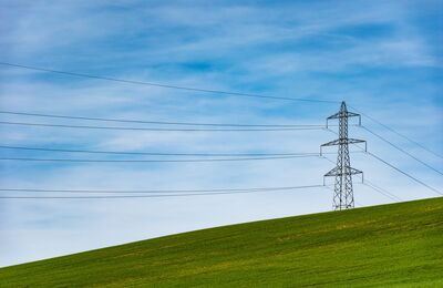 Green meadow with power line